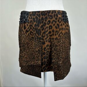 English Rose Leopard Print Studded Mini Skirt Brown Black Women's Large